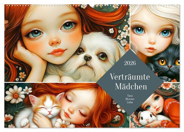 Produktbild: Vertr&auml;umte M&auml;dchen. Tiere, Blumen, Liebe. (Wandkalender 2026 DIN A2 quer), CALVENDO Monatskalender