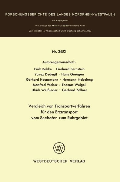 Produktbild: Vergleich von Transportverfahren f&uuml;r den Erztransport vom Seehafen zum Ruhrgebiet