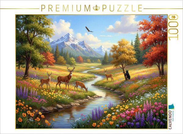 CALVENDO Puzzle Kanadische Horizonte mit Hirschen und Bär | 1000 Teile Lege-Größe 64x48cm Foto-Puzzle für glückliche Stunden