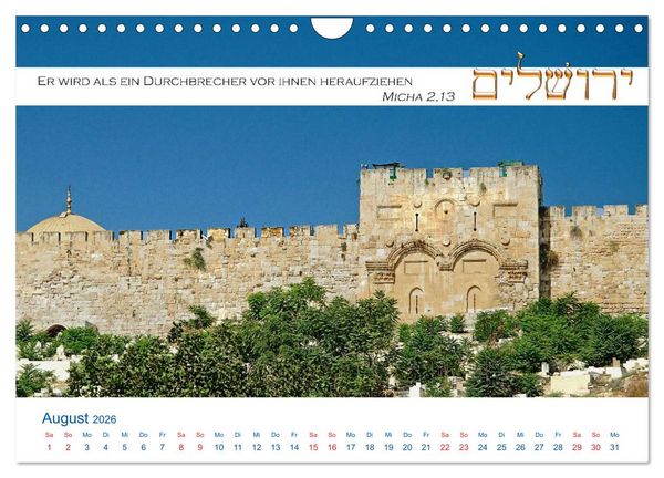 Produktbild: Jerusalem. Kalender mit Bibelworten (Wandkalender 2026 DIN A4 quer), CALVENDO Monatskalender