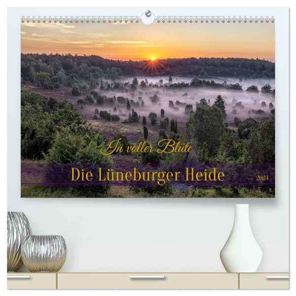 Die Lüneburger Heide - In voller Blüte (hochwertiger Premium Wandkalender 2024 DIN A2 quer), Kunstdruck in Hochglanz