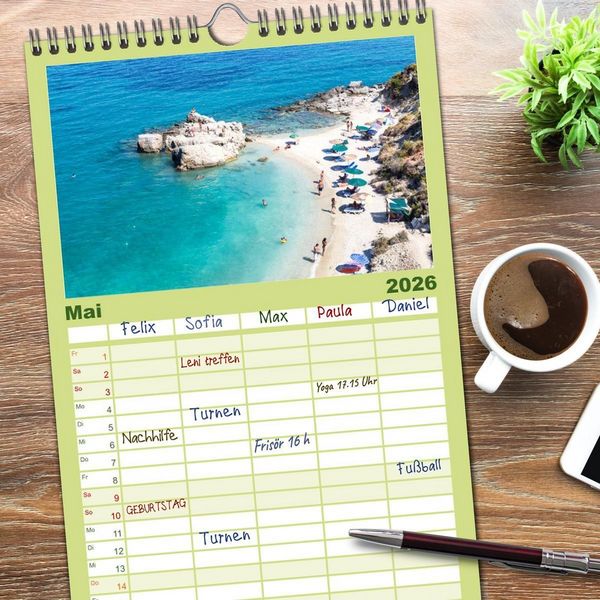 Produktbild: Familienplaner 2026 - Griechische Inseln - Ein Jahr im Mittelmeer mit 5 Spalten (Wandkalender, 21 x 45 cm) CALVENDO