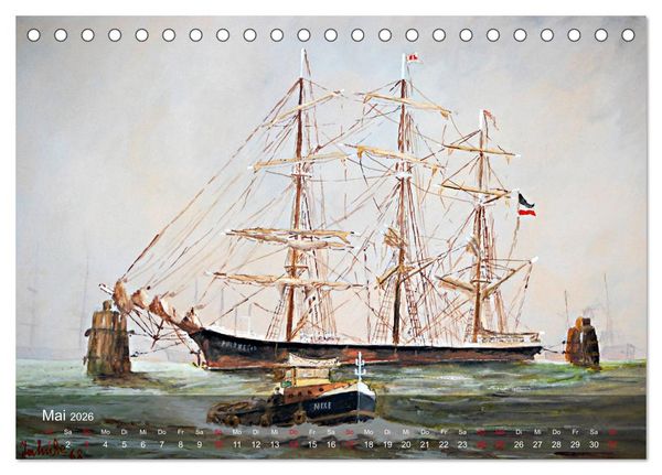Produktbild: Segel am Horizont - Marinemaler Alfred Jahnke (Tischkalender 2026 DIN A5 quer), CALVENDO Monatskalender