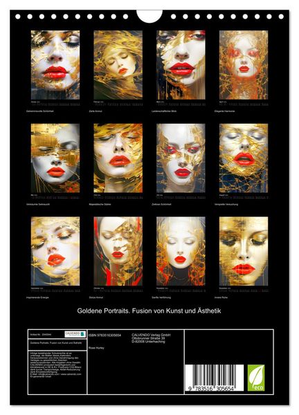 Produktbild: Goldene Portraits. Fusion von Kunst und &Auml;sthetik (Wandkalender 2026 DIN A4 hoch), CALVENDO Monatskalender