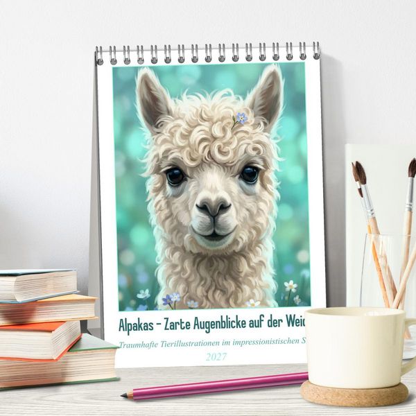 Produktbild: Alpakas - Zarte Augenblicke auf der Weide (Tischkalender 2027 DIN A5 hoch), CALVENDO Monatskalender