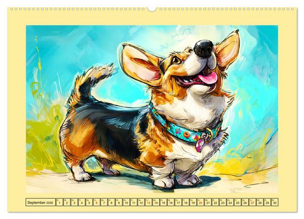 Produktbild: Lustige Corgis. Niedliche Cartoons von gl&uuml;cklichen Hunden (Wandkalender 2026 DIN A2 quer), CALVENDO Monatskalender