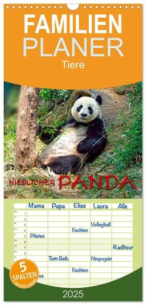 Familienplaner 2025 - Niedlicher Panda mit 5 Spalten (Wandkalender, 21 x 45 cm) CALVENDO