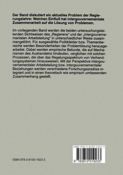Produktbild: Regieren und intergouvernementale Beziehungen