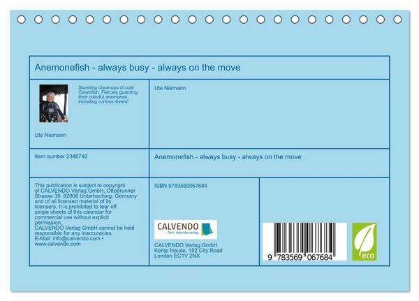 Produktbild: Anemonefish - always busy - always on the move (Desk Calendar 2027 DIN A5 landscape), CALVENDO 12 Month DeskCalendar