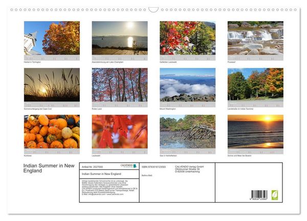 Produktbild: Indian Summer in New England (Wandkalender 2026 DIN A2 quer), CALVENDO Monatskalender