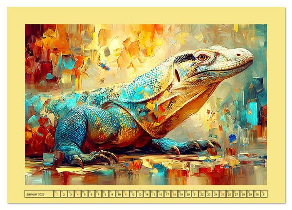 Produktbild: Imposante Reptilien. Faszinierende Tiere in moderner &Ouml;loptik (Wandkalender 2026 DIN A4 quer), CALVENDO Monatskalender