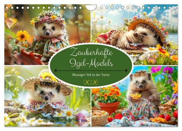 Produktbild: Zauberhafte Igel-Models. Blumiger Stil in der Natur (Wandkalender 2026 DIN A4 quer), CALVENDO Monatskalender