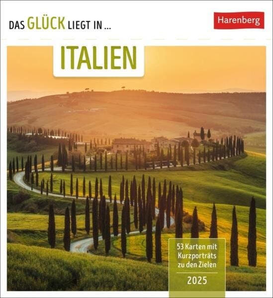 Das Glück liegt in Italien Postkartenkalender 2025 - Wochenkalender mit 53 Postkarten, 53 besondere Orte entdecken