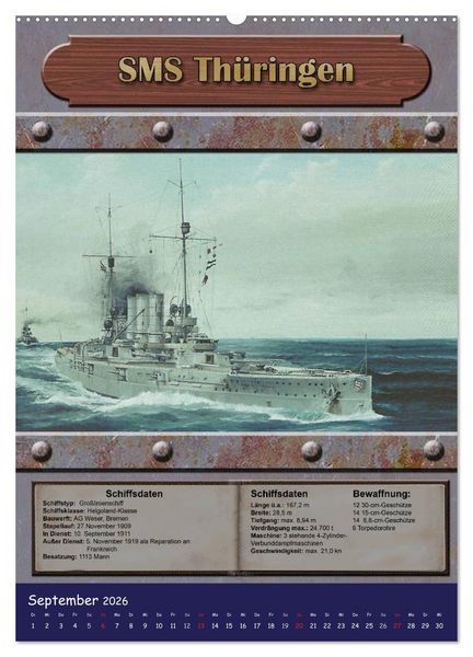 Produktbild: Die kaiserliche Marine 1871 - 1918 (hochwertiger Premium Wandkalender 2026 DIN A2 hoch), Kunstdruck in Hochglanz