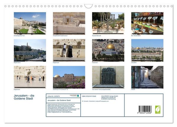 Produktbild: Jerusalem - die Goldene Stadt (Wandkalender 2026 DIN A3 quer), CALVENDO Monatskalender