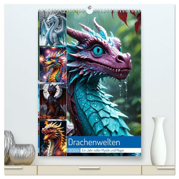 Produktbild: Drachenwelten &ndash; Ein Jahr voller Mystik und Magie (hochwertiger Premium Wandkalender 2026 DIN A2 hoch), Kunstdruck in Hochglanz