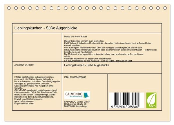 Produktbild: Lieblingskuchen - S&uuml;&szlig;e Augenblicke (Tischkalender 2027 DIN A5 quer), CALVENDO Monatskalender