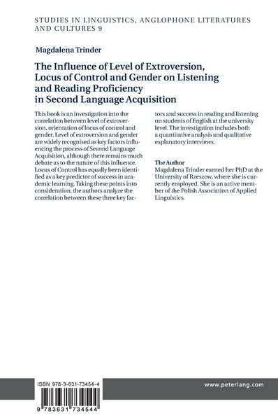 Produktbild: The Influence of Level of Extroversion, Locus of Control and Gender on Listening and Reading Proficiency in Second Language Acquisition