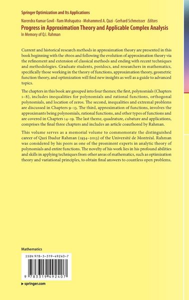 Produktbild: Progress in Approximation Theory and Applicable Complex Analysis