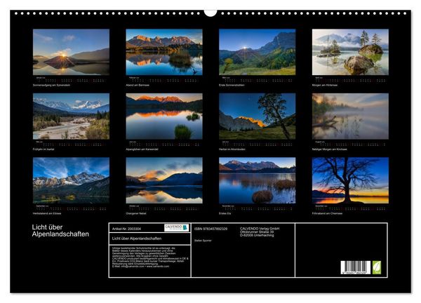 Produktbild: Licht &uuml;ber Alpenlandschaften (Wandkalender 2026 DIN A2 quer), CALVENDO Monatskalender