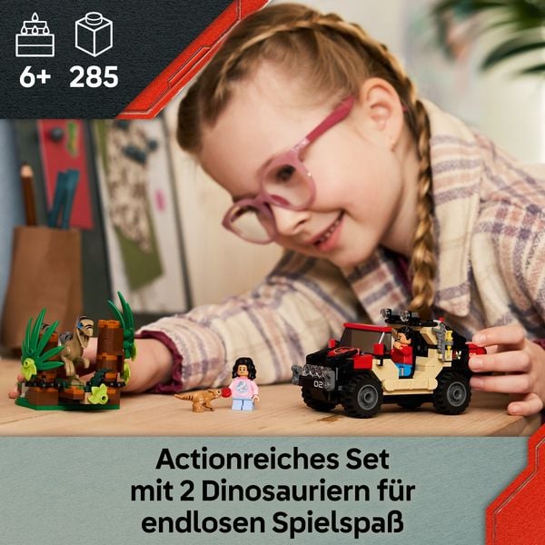 Produktbild: LEGO Jurassic World 76972 Raptor: Verfolgungsjagd mit dem Gel&auml;ndewagen