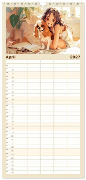 Produktbild: Familienplaner 2027 - Tierische Anime-Freunde - Fr&ouml;hliche Streifz&uuml;ge mit Hund und Katze mit 5 Spalten (Wandkalender, 21 x 45 cm) CALVENDO
