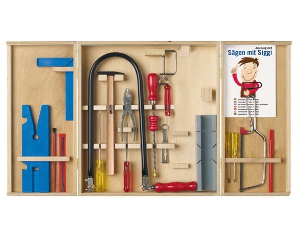 Produktbild: PEBARO 407 - Laubs&auml;ge-Schrank im Holzschrank, 24-teilig, komplettes Set im Holzschrank, Stahlwerkzeuge, Laubs&auml;gebogen und S&auml;ge f&uuml;r Metall, made in Germany