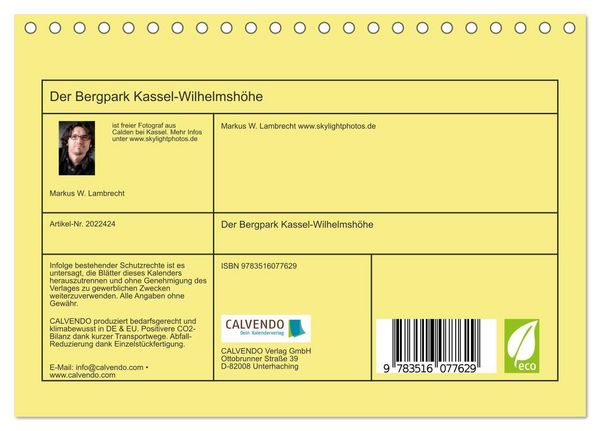 Produktbild: Der Bergpark Kassel-Wilhelmsh&ouml;he (Tischkalender 2026 DIN A5 quer), CALVENDO Monatskalender