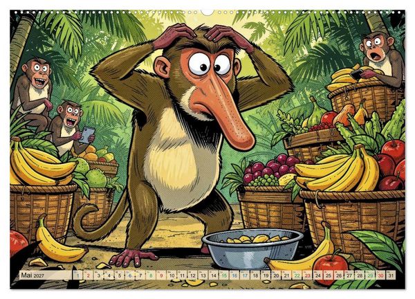 Produktbild: Lustige Nasenaffen - Comic (hochwertiger Premium Wandkalender 2027 DIN A2 quer), Kunstdruck in Hochglanz