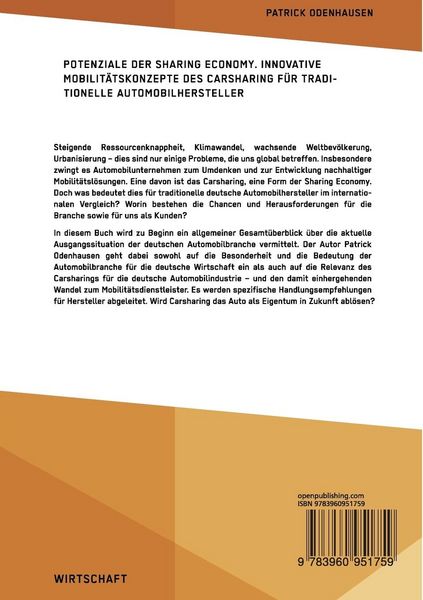 Produktbild: Potenziale der Sharing Economy. Innovative Mobilit&auml;tskonzepte des Carsharing f&uuml;r traditionelle Automobilhersteller