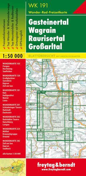 Produktbild: Gasteiner Tal, Wagrain, Raurisertal, Grossarltal 1 : 50 000. WK 191