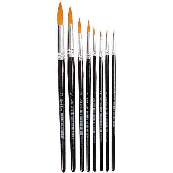Produktbild: Creativ Company Gold Line Pinsel, Nr. 0+1+2+4+8+12+18+22, L 16,5-21 cm, B 1-8 mm, rund, 8 Stk