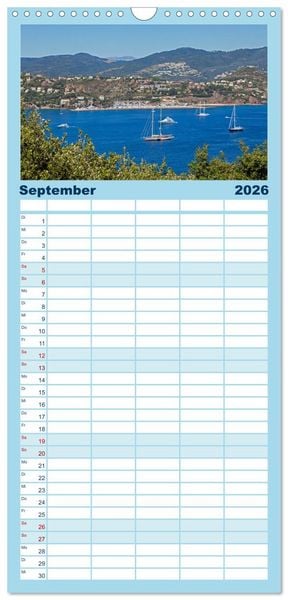 Produktbild: Familienplaner 2026 - C&ocirc;te d&rsquo;Azur - Sehnsuchtsort am Mittelmeer mit 5 Spalten (Wandkalender, 21 x 45 cm) CALVENDO