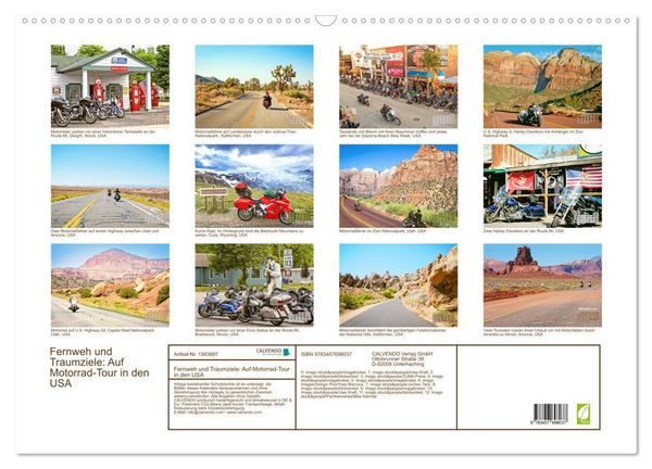 Produktbild: Fernweh und Traumziele: Auf Motorrad-Tour in den USA (Wandkalender 2026 DIN A2 quer), CALVENDO Monatskalender