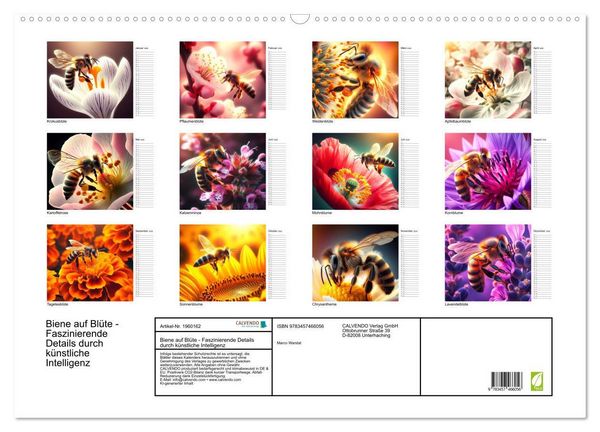 Produktbild: Biene auf Bl&uuml;te - Faszinierende Details durch k&uuml;nstliche Intelligenz (Wandkalender 2026 DIN A2 quer), CALVENDO Monatskalender
