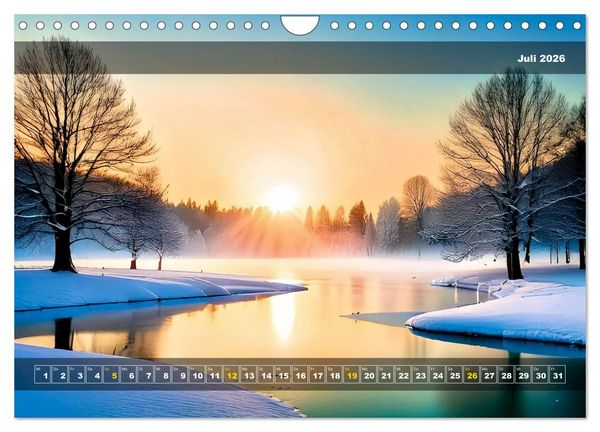 Produktbild: Verschneite Landschaft unter einer fahlen Wintersonne (Wandkalender 2026 DIN A4 quer), CALVENDO Monatskalender