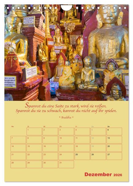 Produktbild: BUDDHA IN GOLD - Mit buddhistischen Spr&uuml;chen (Wandkalender 2026 DIN A4 hoch), CALVENDO Monatskalender