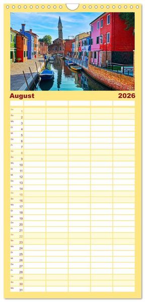 Produktbild: Familienplaner 2026 - Bunt Bunter Burano mit 5 Spalten (Wandkalender, 21 x 45 cm) CALVENDO