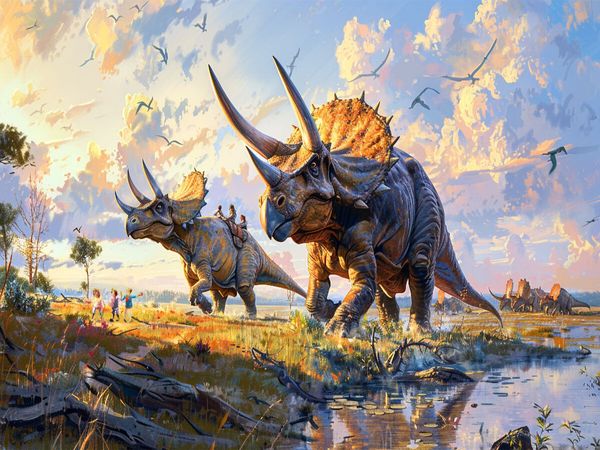 Produktbild: CALVENDO Puzzle Kinder spielen mit Triceratops Dinosauriern | 1000 Teile Lege-Gr&ouml;&szlig;e 64x48cm Foto-Puzzle f&uuml;r gl&uuml;ckliche Stunden