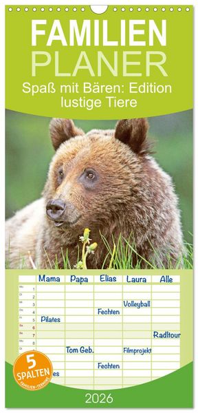 Produktbild: Familienplaner 2026 - Spa&szlig; mit B&auml;ren: Edition lustige Tiere mit 5 Spalten (Wandkalender, 21 x 45 cm) CALVENDO