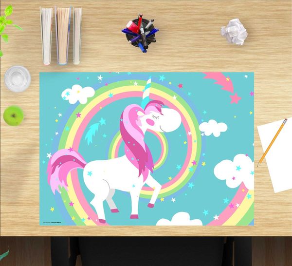 Produktbild: Cover-your-desk Schreibtischunterlage f&uuml;r Kinder Einhorn mit Regenbogen, aus hochwertigem Vinyl , 60 x 40 cm