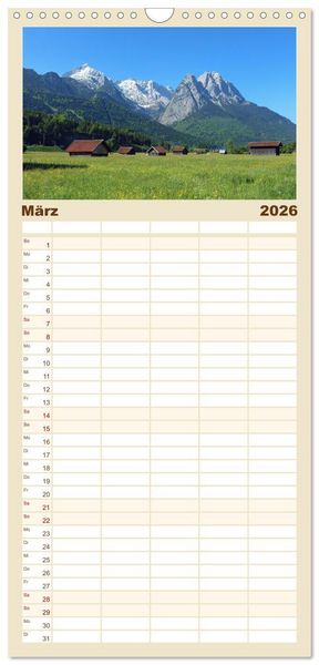 Produktbild: Familienplaner 2026 - Zauber der Zugspitze mit 5 Spalten (Wandkalender, 21 x 45 cm) CALVENDO