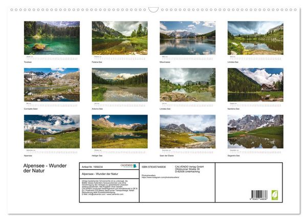 Produktbild: Alpensee - Wunder der Natur (Wandkalender 2026 DIN A2 quer), CALVENDO Monatskalender