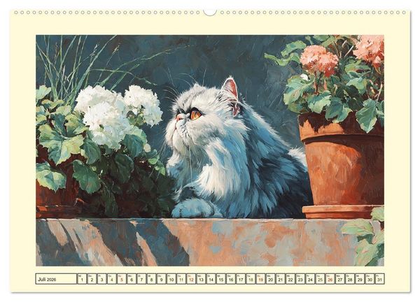 Produktbild: Perserkatzen. Flauschige Momente in kunstvoller &Ouml;loptik (hochwertiger Premium Wandkalender 2026 DIN A2 quer), Kunstdruck in Hochglanz