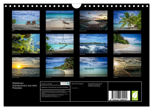 Produktbild: Malediven Impressionen aus dem Paradies (Wandkalender 2026 DIN A4 quer), CALVENDO Monatskalender