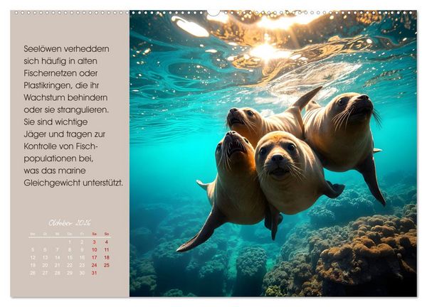 Produktbild: Meerestiere in Gefahr - Unsere Ozeane, unsere Verantwortung (hochwertiger Premium Wandkalender 2026 DIN A2 quer), Kunstdruck in Hochglanz