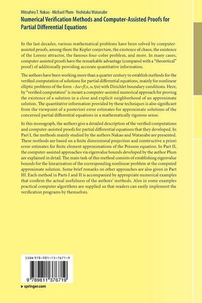 Produktbild: Numerical Verification Methods and Computer-Assisted Proofs for Partial Differential Equations