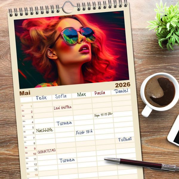 Produktbild: Familienplaner 2026 - Popart Prinzessin mit 5 Spalten (Wandkalender, 21 x 45 cm) CALVENDO