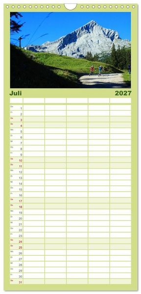 Produktbild: Familienplaner 2027 - Mountainbike Traumpfade mit 5 Spalten (Wandkalender, 21 x 45 cm) CALVENDO