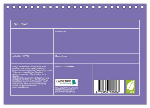Produktbild: Ranunkeln (Tischkalender 2026 DIN A5 quer), CALVENDO Monatskalender